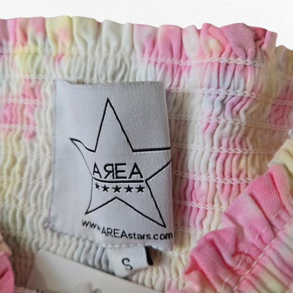 Pink White Tie Dye Smocked Off the Shoulder Area Stars Kaia Dress Size Small - Picture 4 of 13